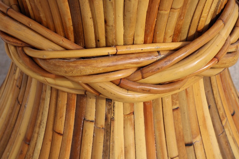 Authentic Signed McGuire Organic Sculptural Rattan Sheaf of Wheat Dining Table gallery