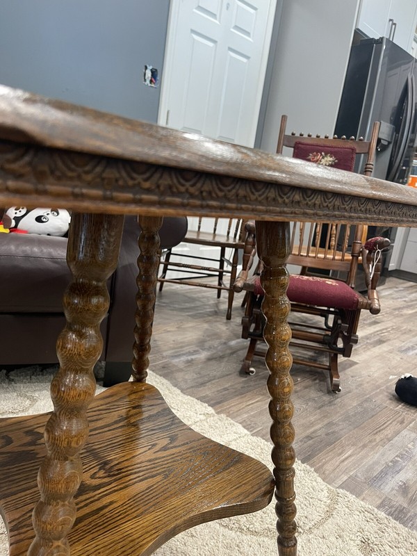 Antique tiger oak parlor side table W/brass and crystal ball feet Nice Condition gallery