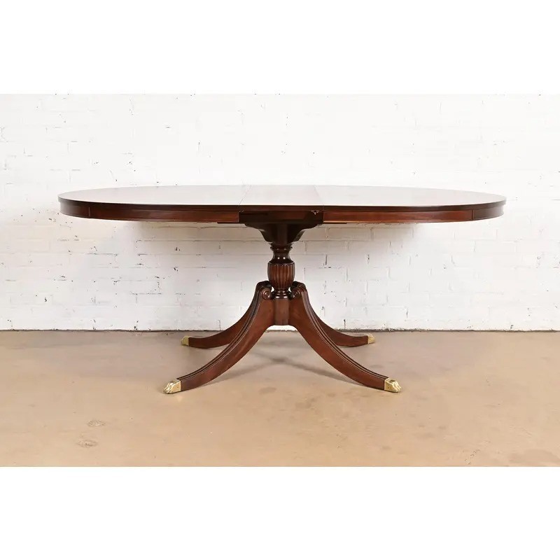Baker Furniture Style Georgian Pedestal Extension Dining Table, Newly Refinished gallery
