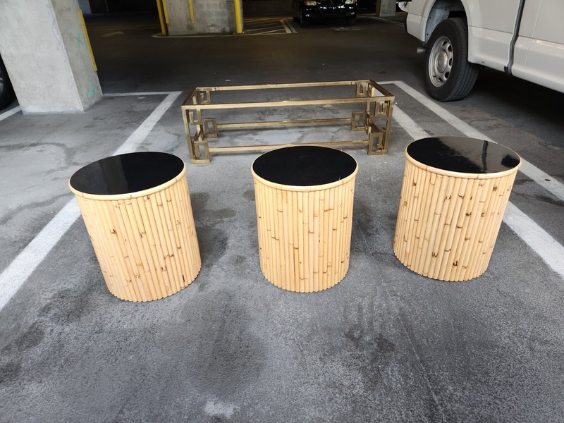 1970’s Godfather Rattan Circular Side Tables Set Of 3