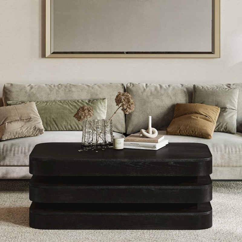 Mid-Century Modern Floating Sculpture Layered Coffee Table with Caster Wheels gallery