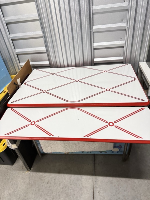 Vintage Porcelain Enamel Red And White Table With Retractable Wings gallery