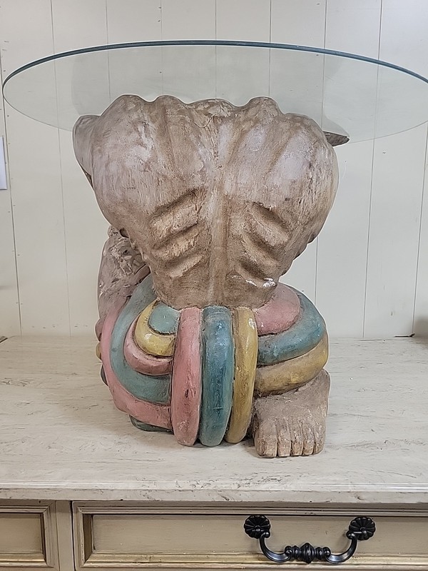 1960’s Polychrome Hand-Carved Wood Figural and Glass Coffee Table gallery