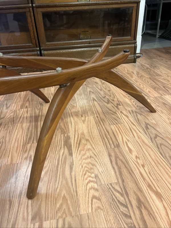 Mid Century Modern Forest Wilson Oval Glass Top Walnut Coffee Table 53" Long gallery