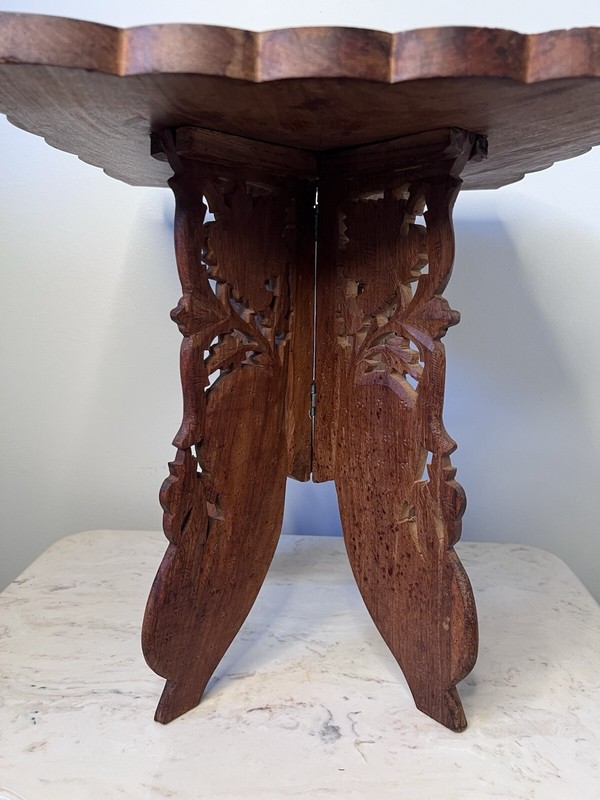 VINTAGE HAND CARVED INDIA WOOD TABLE/FOLDS gallery