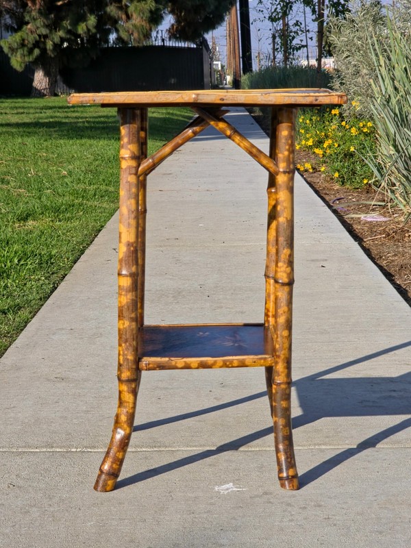 Rare Antique Chinoiserie Bamboo Table | Hand-Painted Lacquer Panels, c.1900 gallery