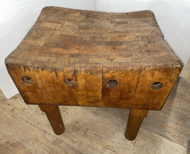 Antique Solid Maple Butcher Block Table 30" x 24 1/2" 31" high 12" thick gallery