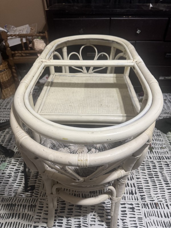 Vtg Bamboo and Rattan Dining Table Glass Top Oval 1970s Boho Honeymoon Breakfast gallery