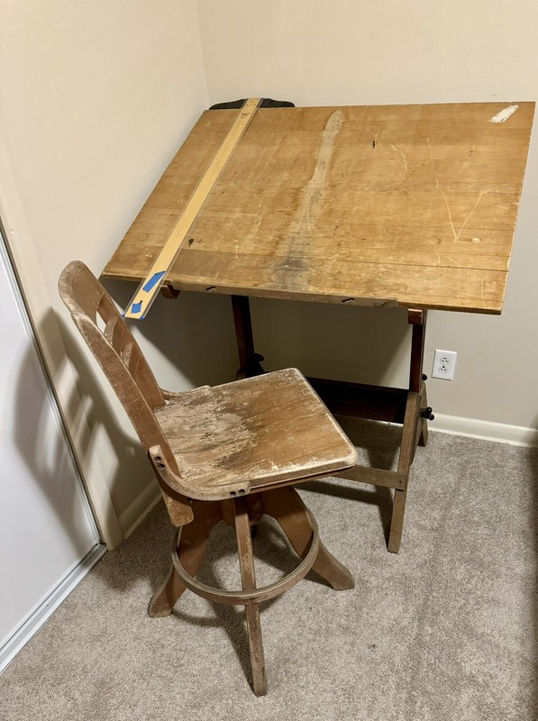 Hamilton Vintage Drafting Table And Chair Set (Needs Work)
