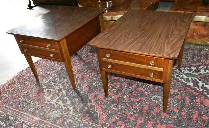 Mid Century Walnut End Side Tables, Nightstands A Pair, by Lane gallery