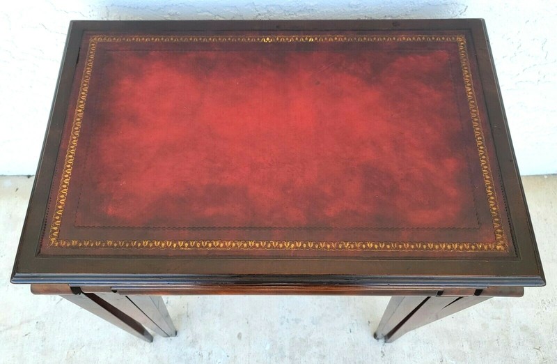 Mid Century Tooled Red Leather Mahogany Nesting Tables gallery