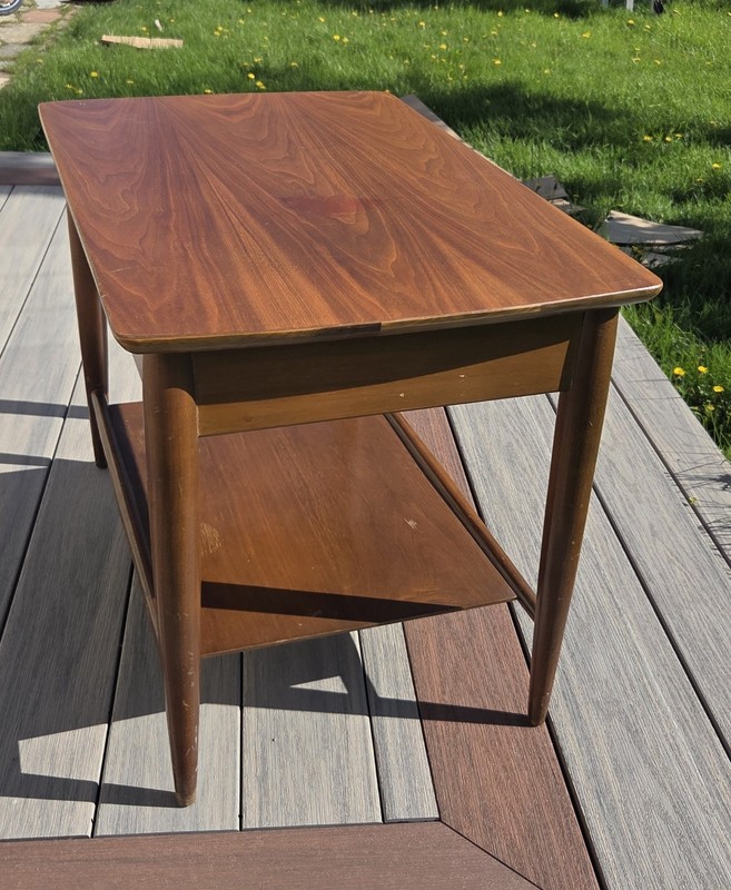 Vintage Mid Century Mersman 2 Tier Walnut End/Side Table with Drawer gallery