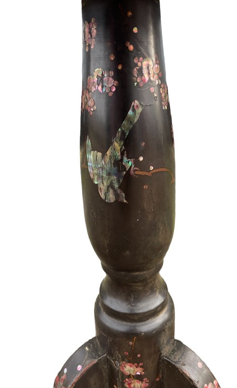 ANTIQUE EBONISED HAND PAINTED & MOTHER OF PEARL OCCASIONAL TABLE 19th CENTURY gallery