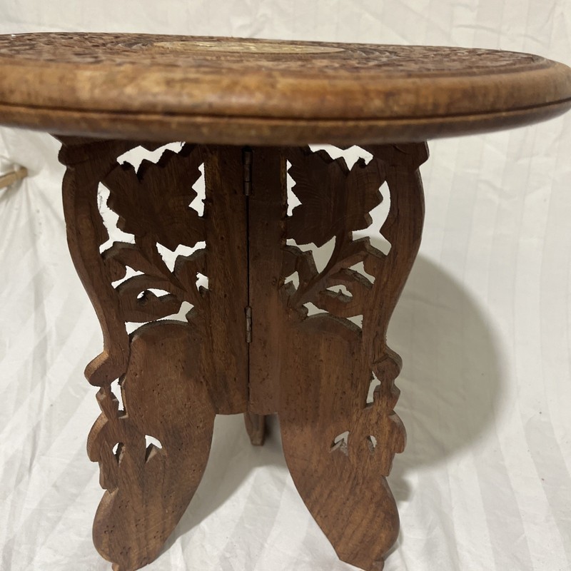 VINTAGE HAND CARVED FOLDING WOODEN SMALL TABLE MADE IN INDIA INLAY gallery