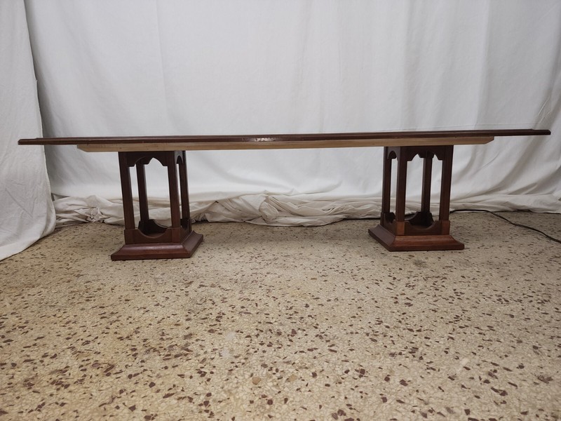 Vintage Coffee Table Unusual Divided Travertine Harvey Probber? Double Pedestal gallery