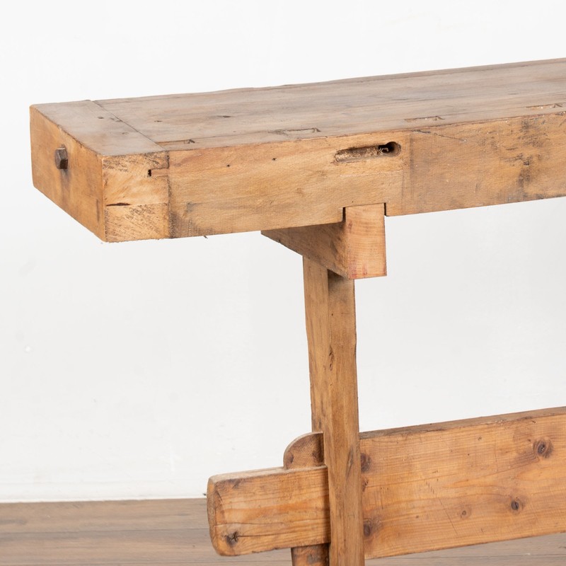 Early 20th Century Rustic Narrow Carpenter's Workbench Console Table gallery