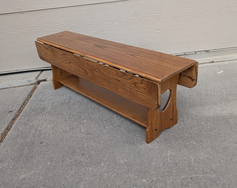 Vintage Rustic Country Farmhouse Oak Wood Console Coffee Drop Leaf Table E23 gallery