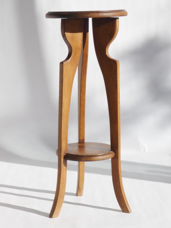 Vintage Oak Art Deco Plant Stand, Amsterdam School Pedestal, Two Tier Table gallery