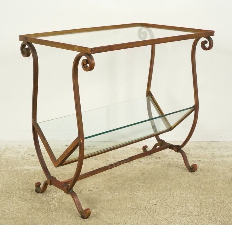 Vintage European Glass Top End Table Magazine Holder
