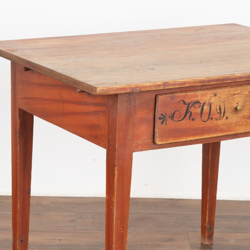 Original Red Painted Side Table With Drawer, Sweden dated 1856 gallery