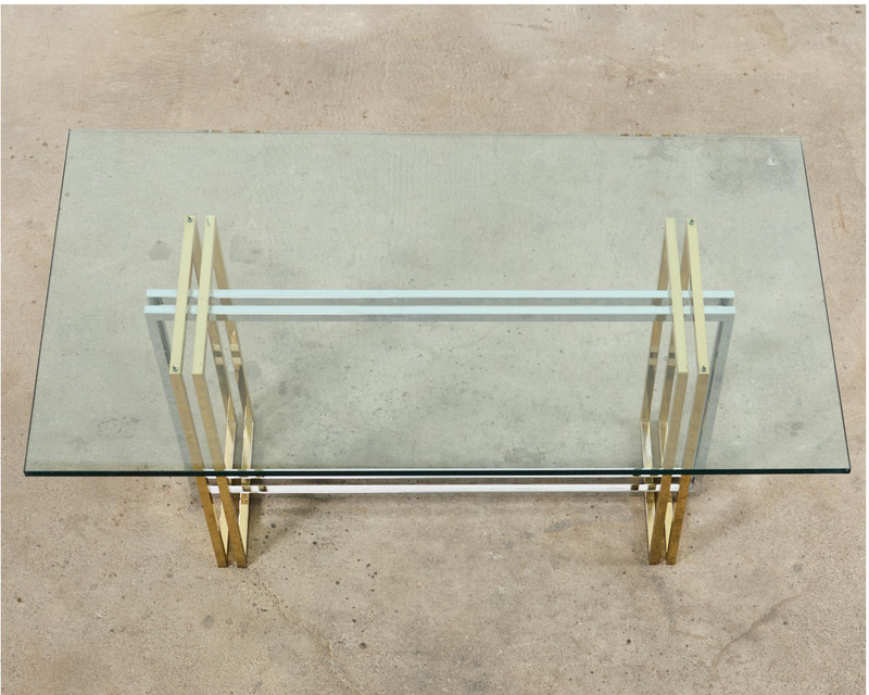 Romeo Rega Hollywood Regency Italian Designer Glass Brass & Chrome Dining Table gallery