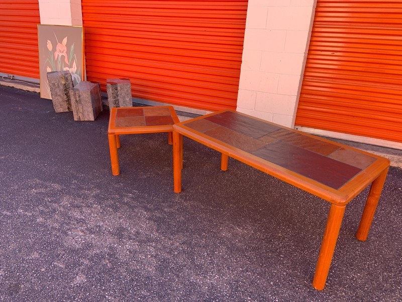 SET Vintage Danish Teak Tables With Slate Tops by Haslev mid century denmark gallery