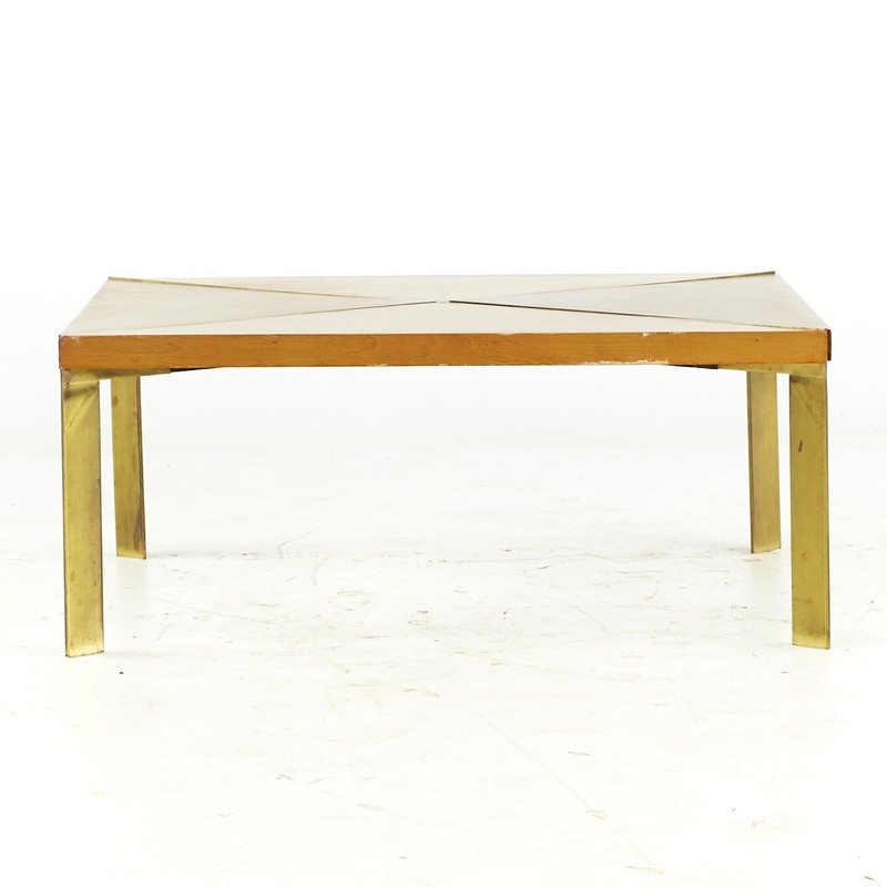 Milo Baughman for Murray Mid Century Brass and Maple Coffee Table gallery