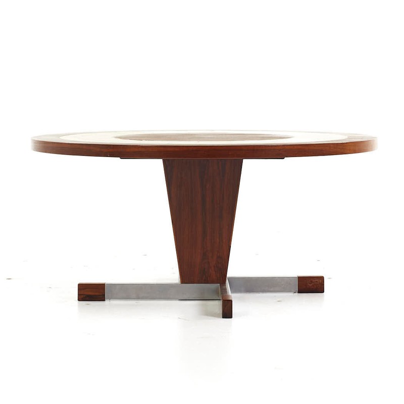 Mid Century Danish Rosewood and Tile Round Coffee Table gallery