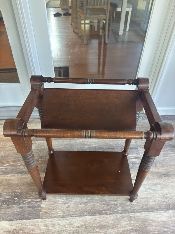 Vintage Ethan Allen Heirloom Maple Magazine Rack Canterbury Side Table 22.5x20” gallery