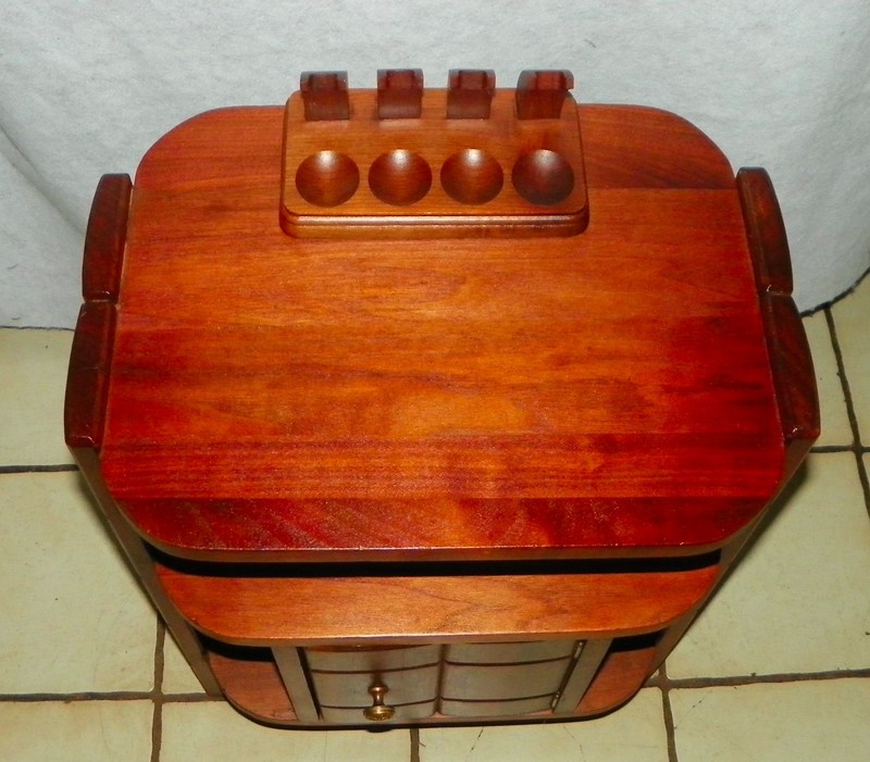 Mid Century Solid Walnut Smoke Stand / Humidor with 4 Pipe Holder (SS-13) gallery