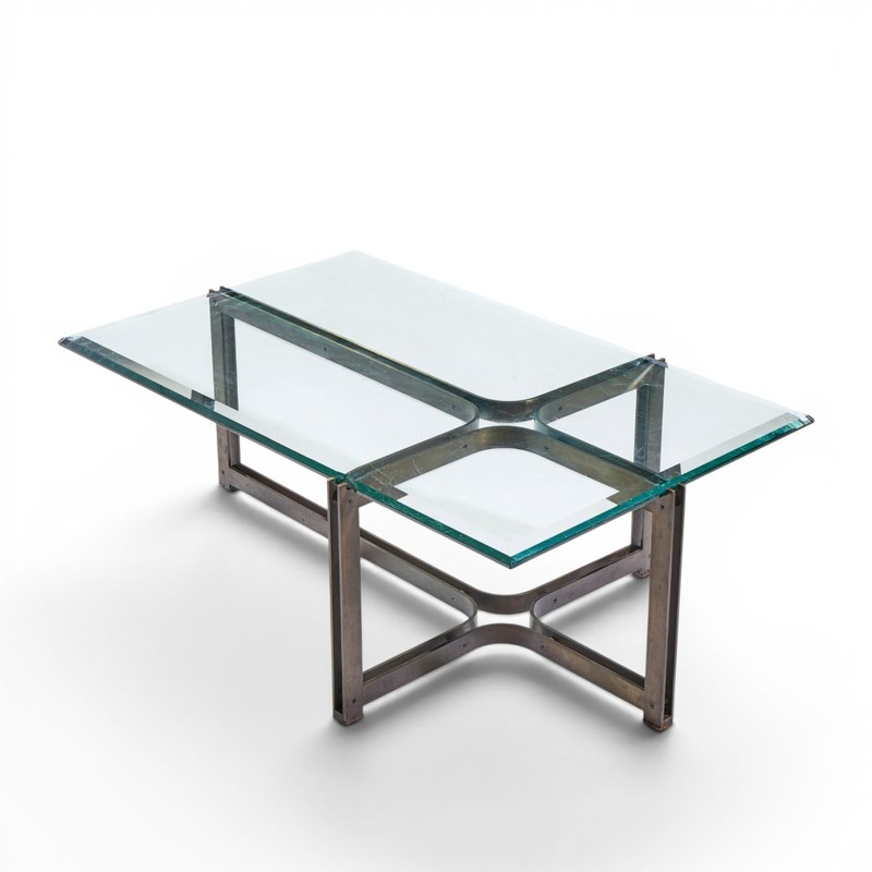 Tom Lopinski for Dunbar Mid Century Bronze, Rosewood and Glass Coffee Table gallery
