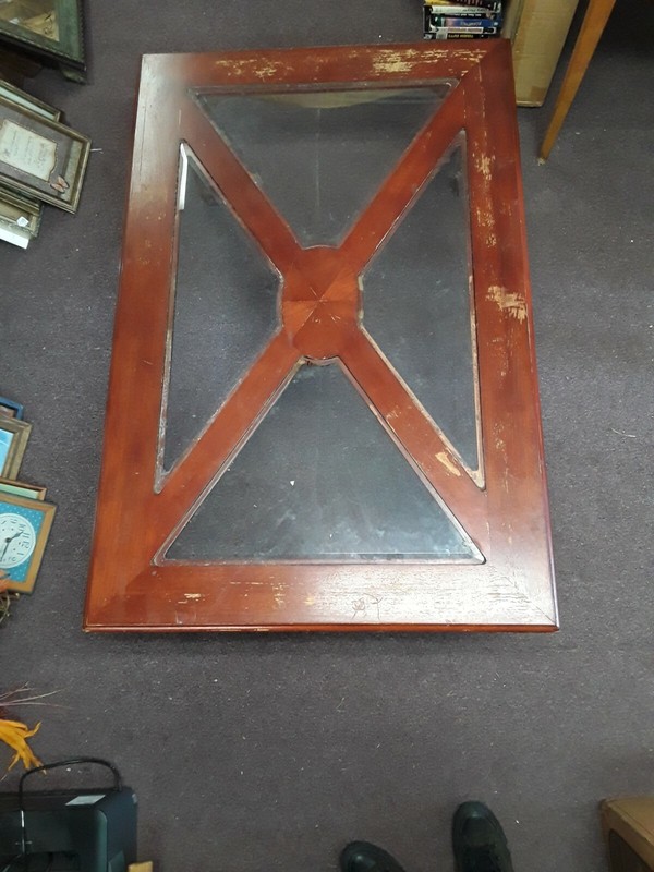 Wooden And Glass Antique Coffee Table L47 1/2 W31 1/2 H19 gallery