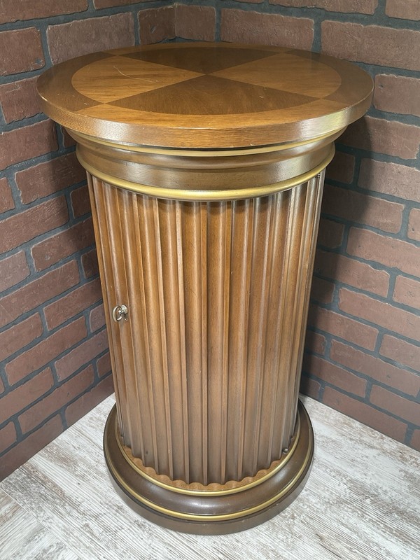 Drexel Column Pedestal Cabinet Table Et- Cetera Fluted Parquetry – Rare Vintage