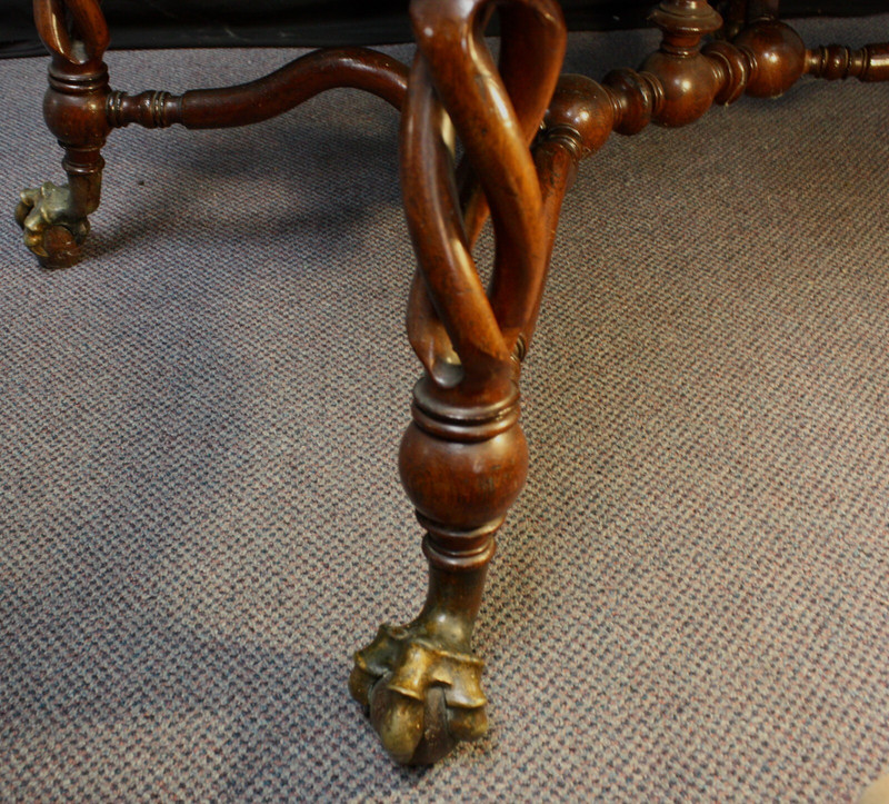 Victorian Parlor Table. Barley Twist Legs. Wood Ball & Brass Claw Feet. 1870 gallery