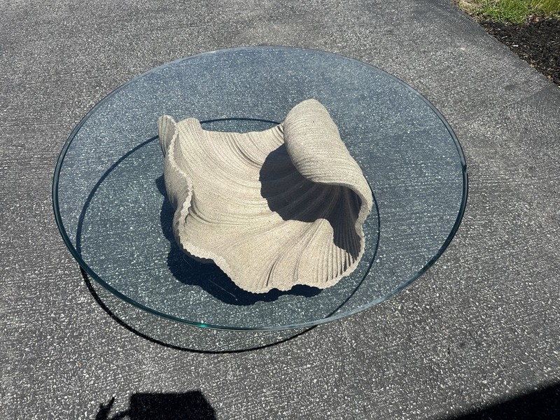 Vintage Clam Shell Coffee Table With Glass Top Coastal gallery