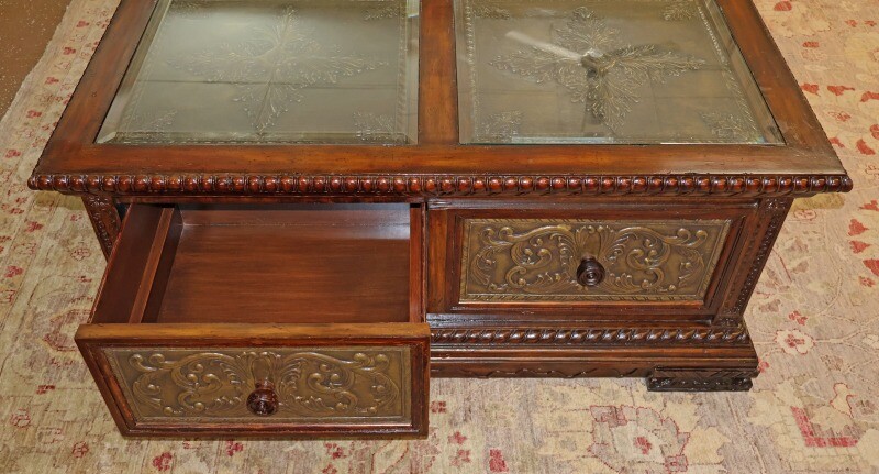 Large Maitland Smith Copper And Distressed Mahogany Coffee Table gallery