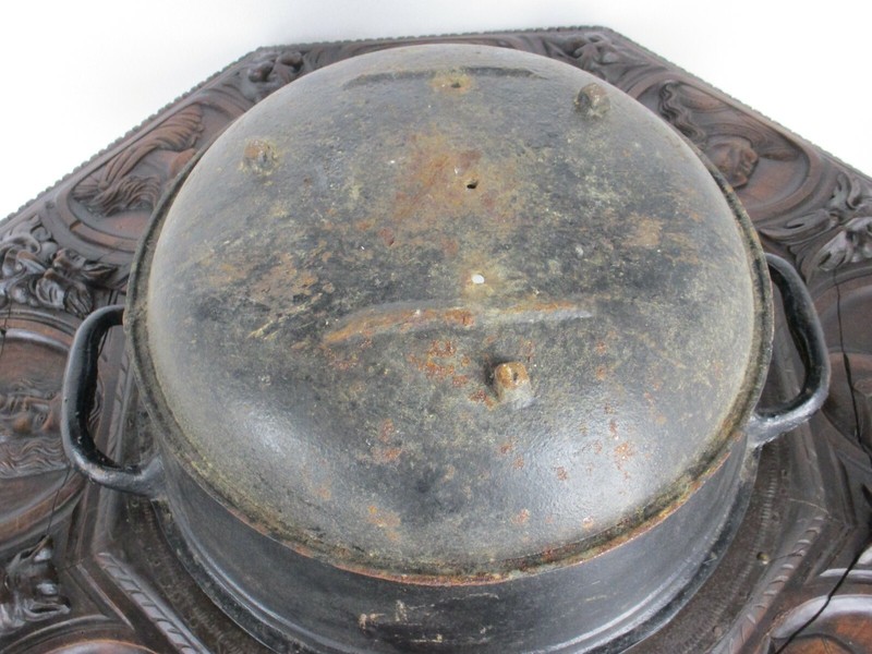 Antique table Wood Iron Kettle Leather English Style Bobbin Legs Unique WOW gallery