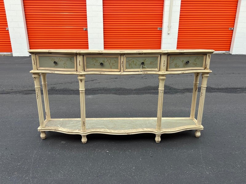 French Country Hand-Painted Console Table with Botanical Drawer gallery