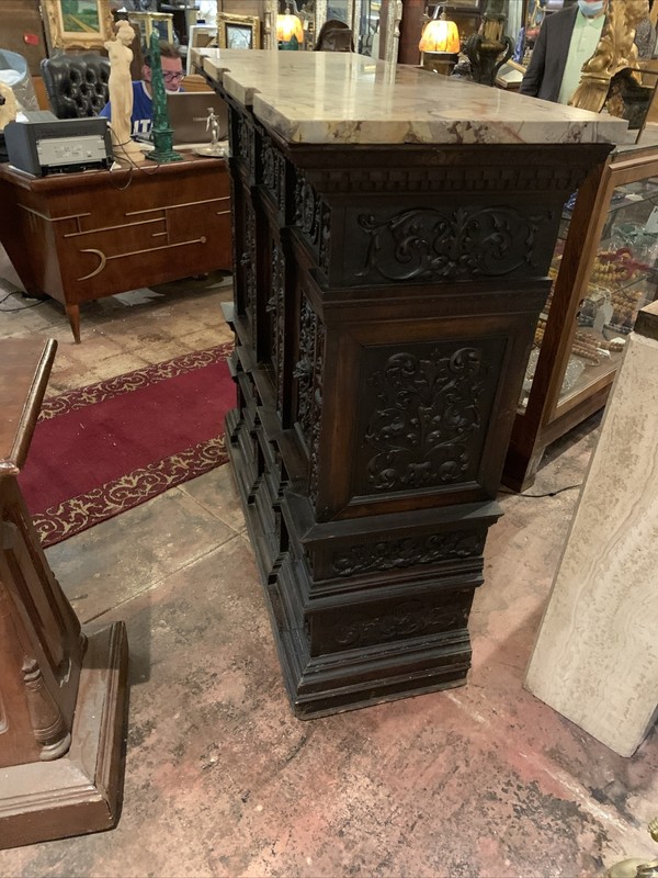 A Large Henry IV Style Carved Walnut Marble Top Console Circa 1890 France gallery