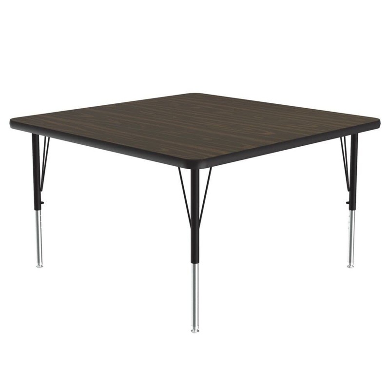 Correll 48x48 Square Classroom Activity Table Height 19"-29" Walnut