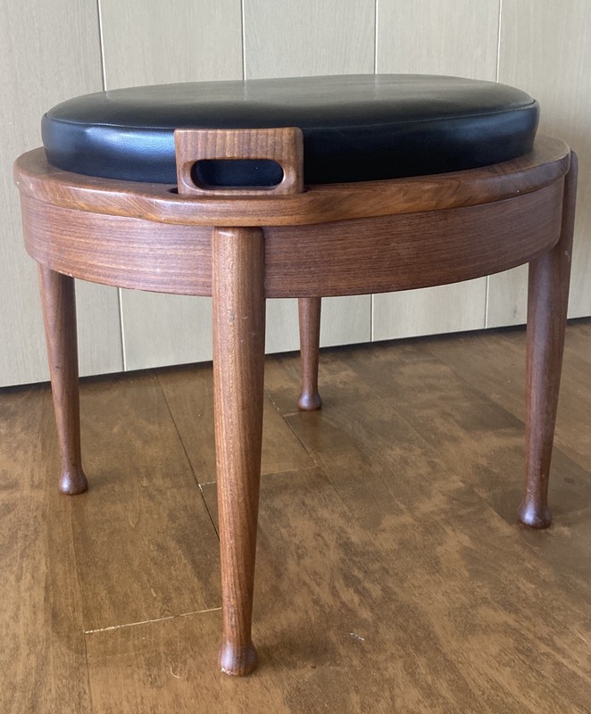 Danish Mid Century Modern Flip Top Teak Leather Ottoman Table BJ Hansen As Is