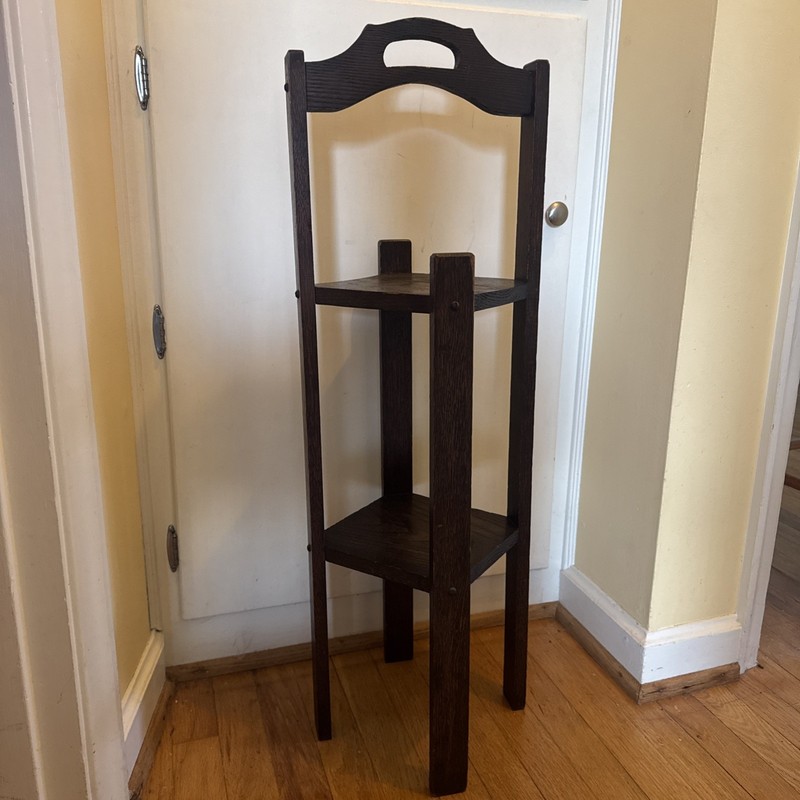 Vintage 2-Tier Oak Wood Plant Stand 2-Shelf Display w Handle Rustic Country read