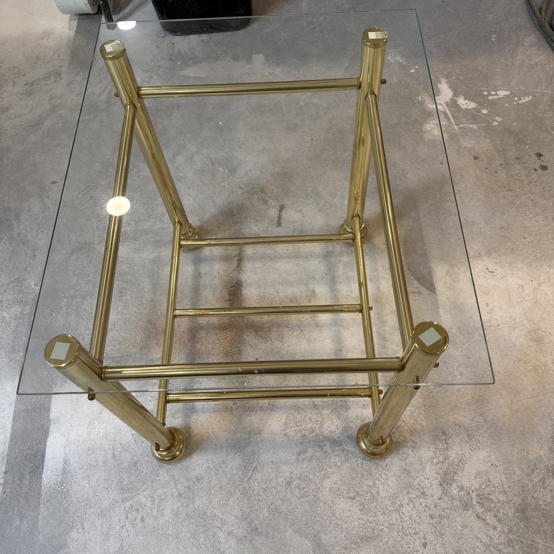 Vintage Italian Brass & Glass Mid-Century Modern End Side Tray Tube Retro Table! gallery