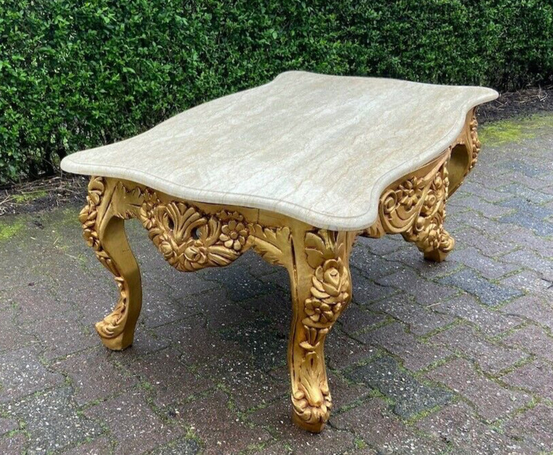 Table Italian Baroque Rococo Gold Leaf Marble Top Vintage Coffee Centerpiece gallery