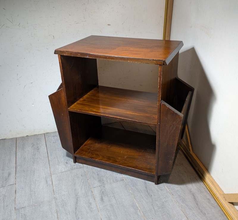 Vintage 1930s Art Deco Walnut End Side Table Magazine Rack Diamond Inlay M65