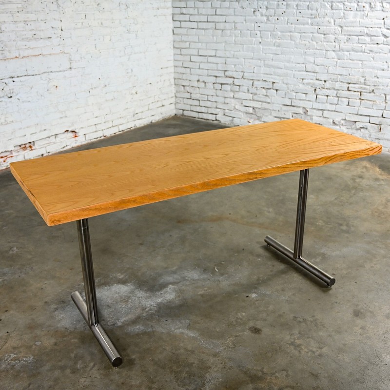 MCM Swiss Omega Blonde Oak Dining Work Table Attributed Hans Eichenberger