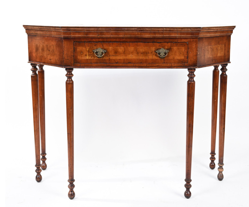 Antique Parquetry Single Drawer Burlwood Console Table