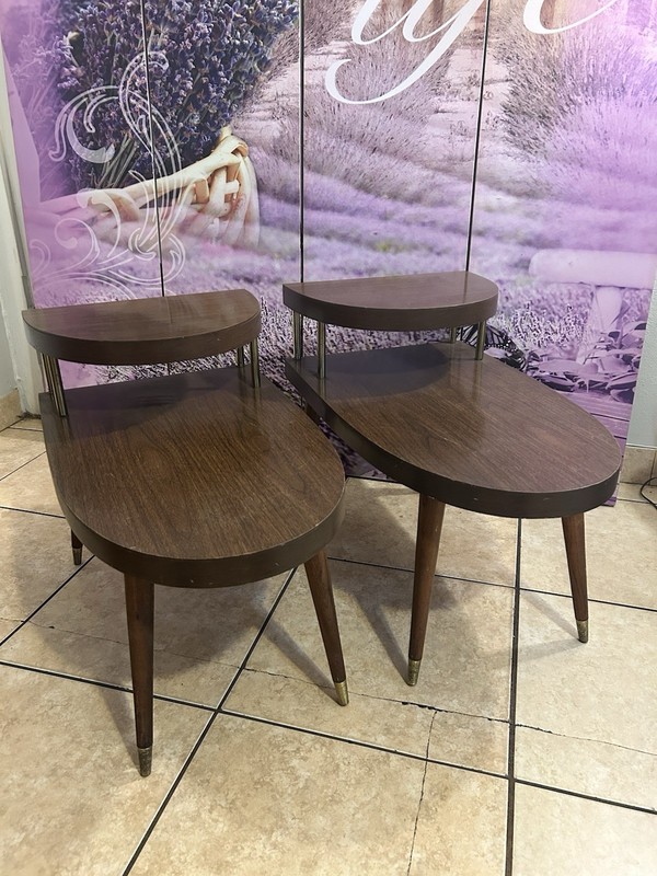 2 Mid Century Modern 2 Tier End Side Tables 1960's Formica Tops gallery