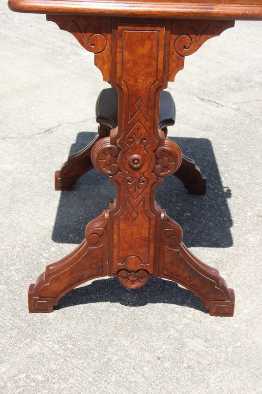 Gorgeous Burl Walnut Victorian Sewing Vanity Table with Carved Sides ~ Ca.1870 gallery
