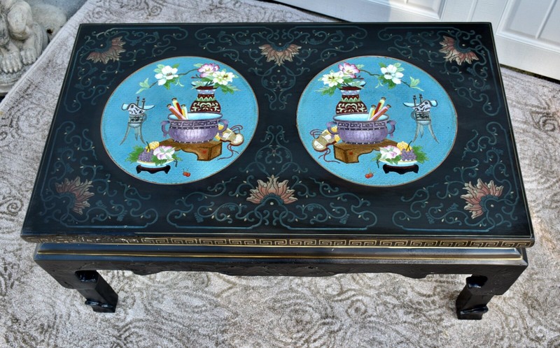Vintage Asian Cocktail Table w/Cloisonné Panels gallery